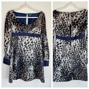 United Colors of Benetton Long Sleeved Empire Waist Leaf Print Mod Mini Dress XS